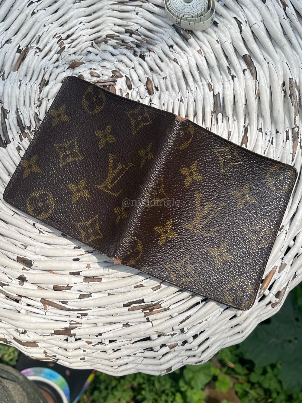 Vintage damaged Louis Vuitton Monogram Leather Wallet Brown Bifold Paris France